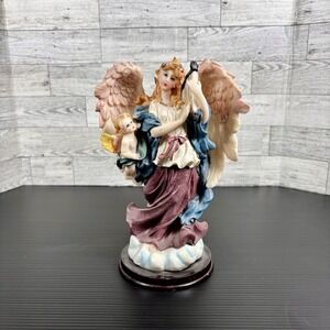 Meerchi figurine - Angel Playing a Lute/Harp on Crescent Moon